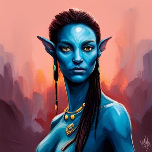 Beautiful Na'vi Portrait in Hyperrealistic Splash Art Style