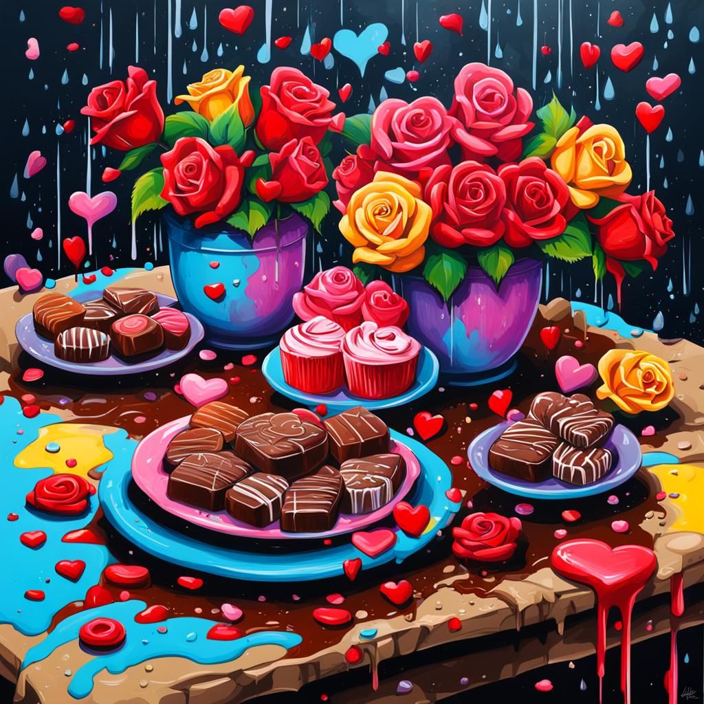 Chocolates and Roses in Graffiti Art Style