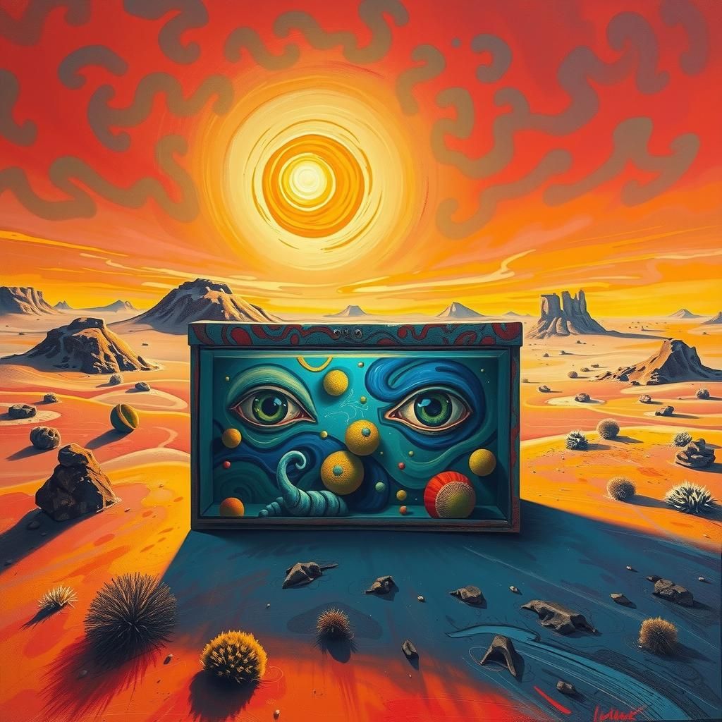 Surreal Desert Aquarium with Human Eyes in Graffiti Style