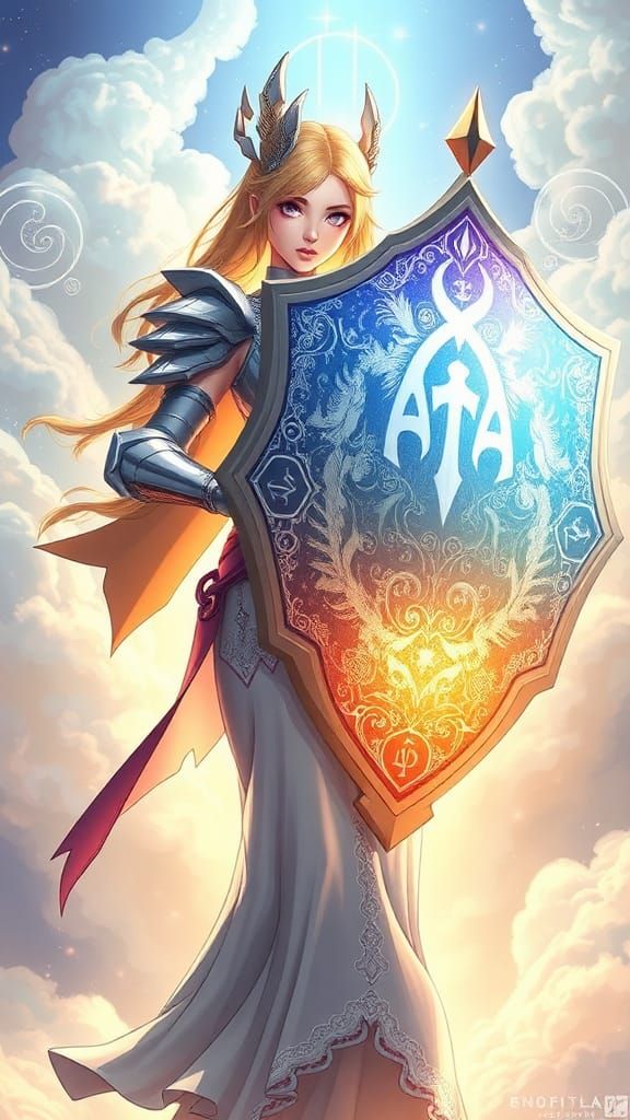 Maximal Warrior Wields Shield of Virtue in Suminagashi Style