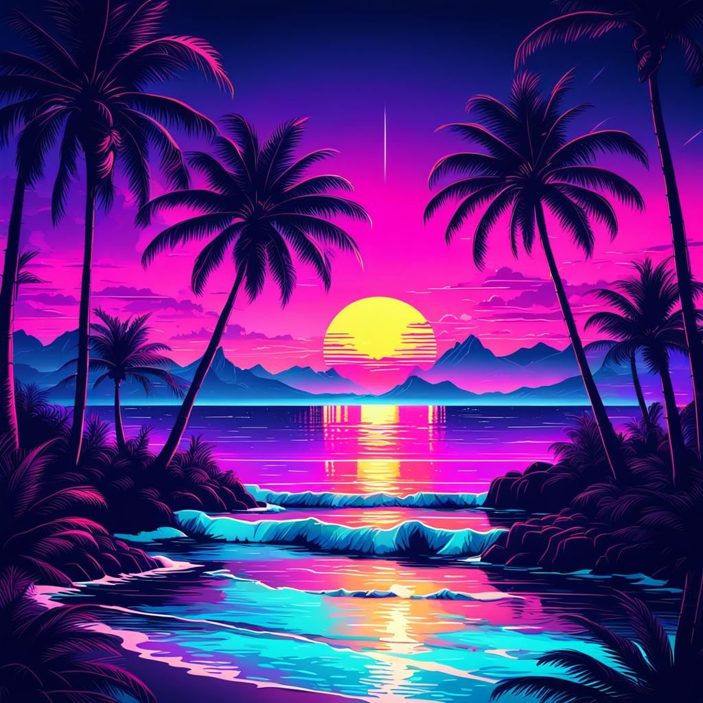 Synthwave Sunset with Palm Trees