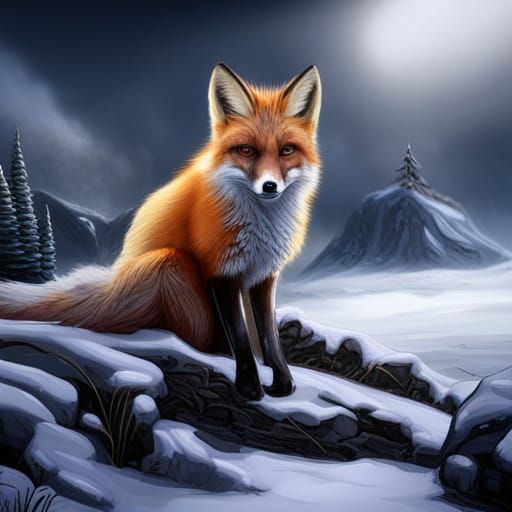 Fox in Winter Snow: Detailed Matte Painting