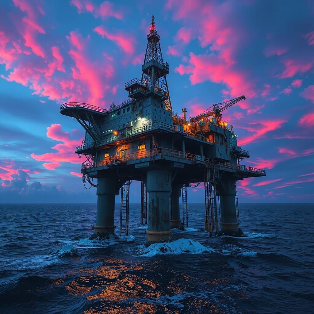 North Sea Oil Rig in Detailed Digital Art