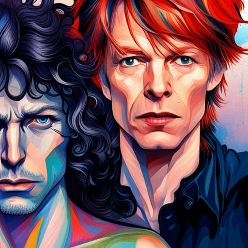 Bowie and Jagger as Archangel, Hyperdetailed Portrait