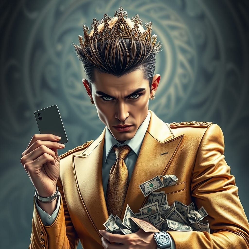 Luxury Businessman in Dark Fantasy Attire with Industrial Fu...