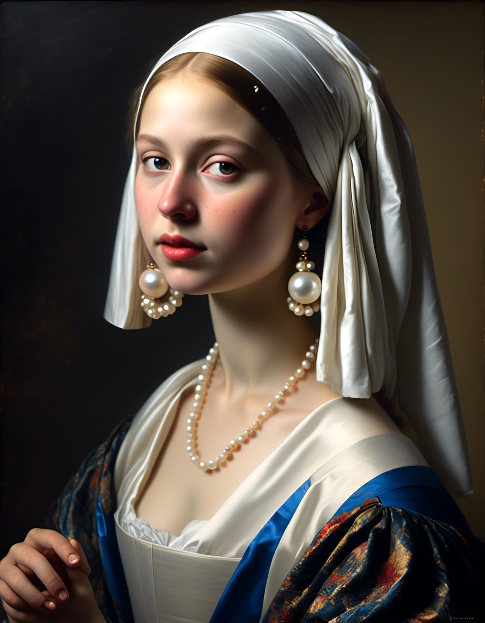 Girl with Pearl Headphones in Vermeer Style