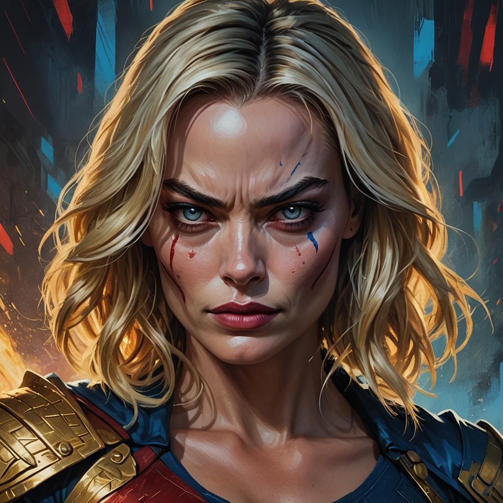 Furious Woman Portrait in Art Nouveau Style