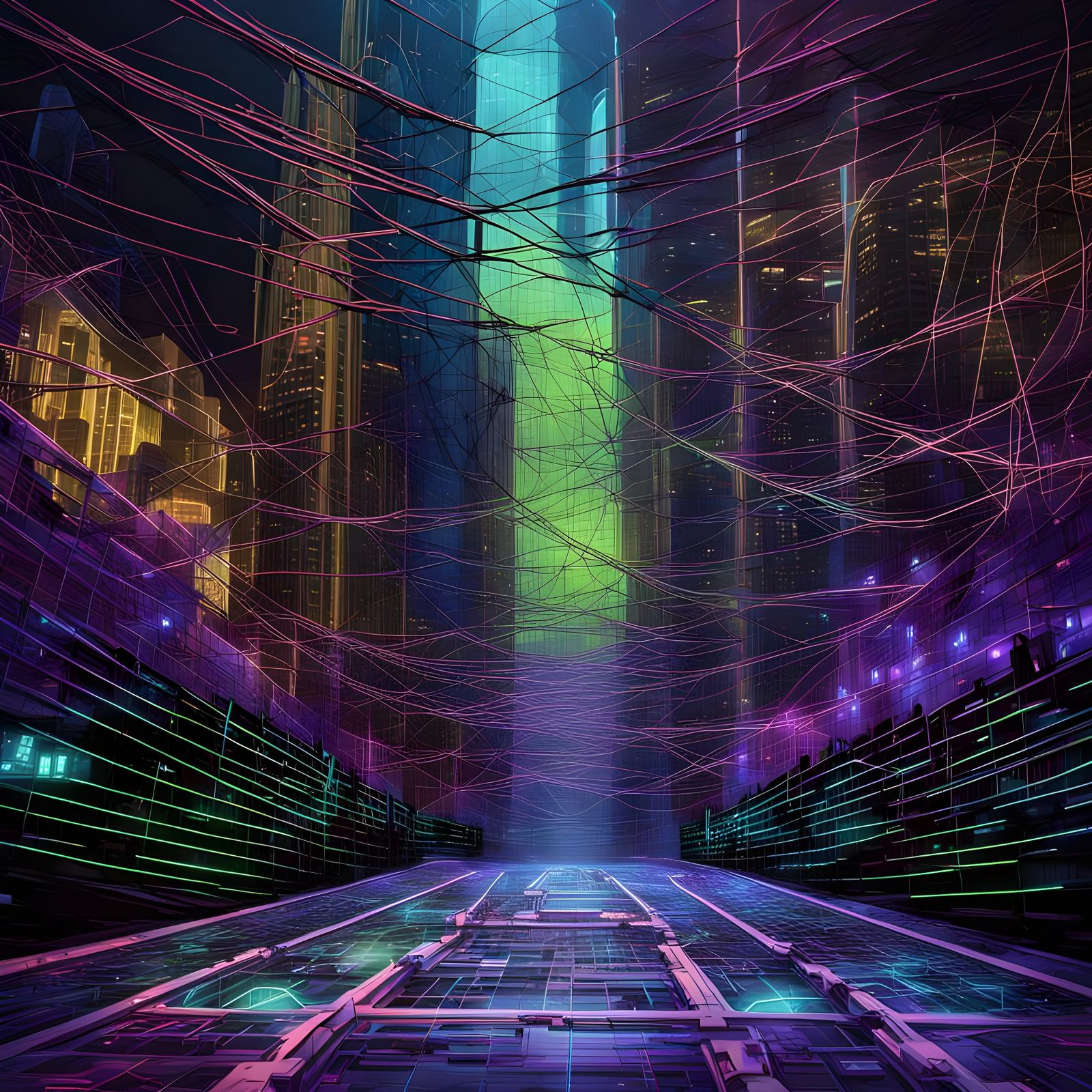 High-Tech Havoc Album Cover with Neon Cyberpunk Design