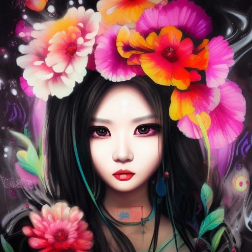 Beautiful Chinese Woman in Graffiti Art Style