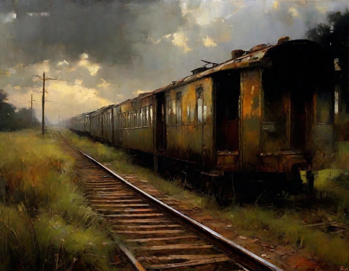 Abandoned Victorian Platform in Oil Painting Style