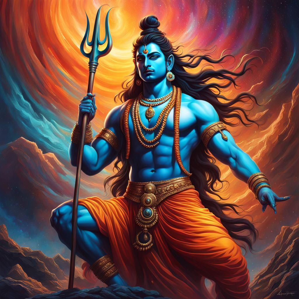 Lord Shiva's Divine Dance: Hyperrealistic Splash Art