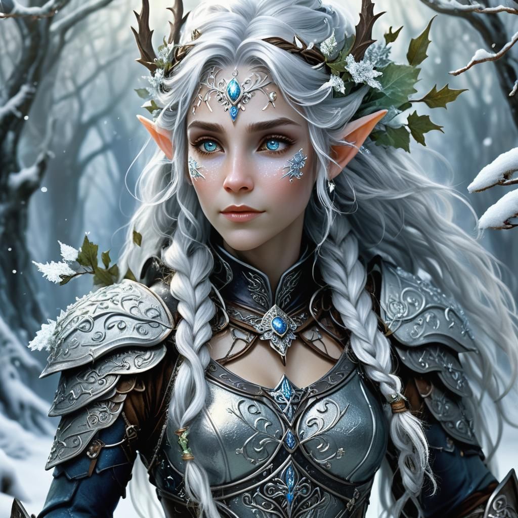 Winter Eladrin in Leather Armor with Enamel Flowers