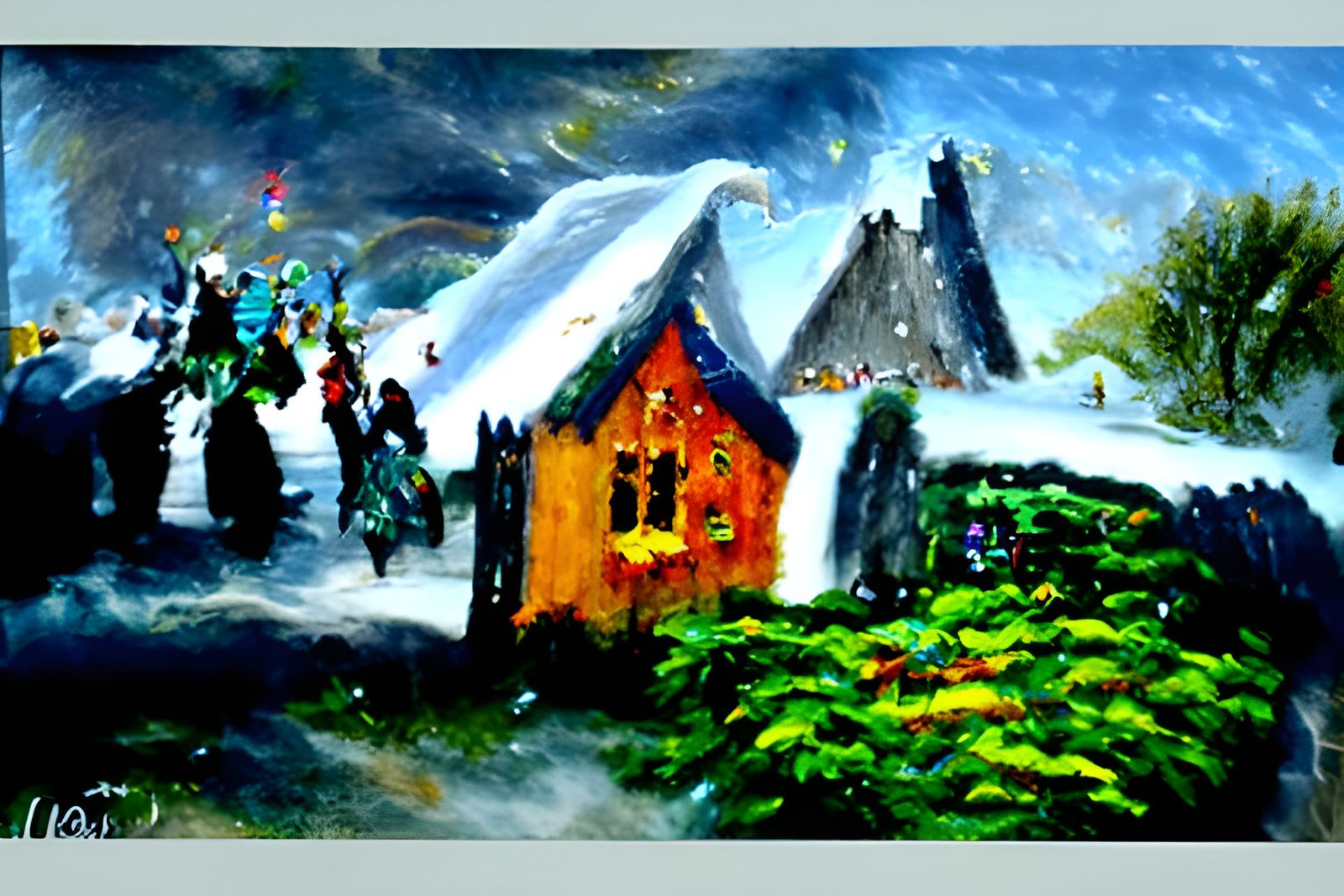 Snowstorm Over Irish Village as Impressionist Oil Painting