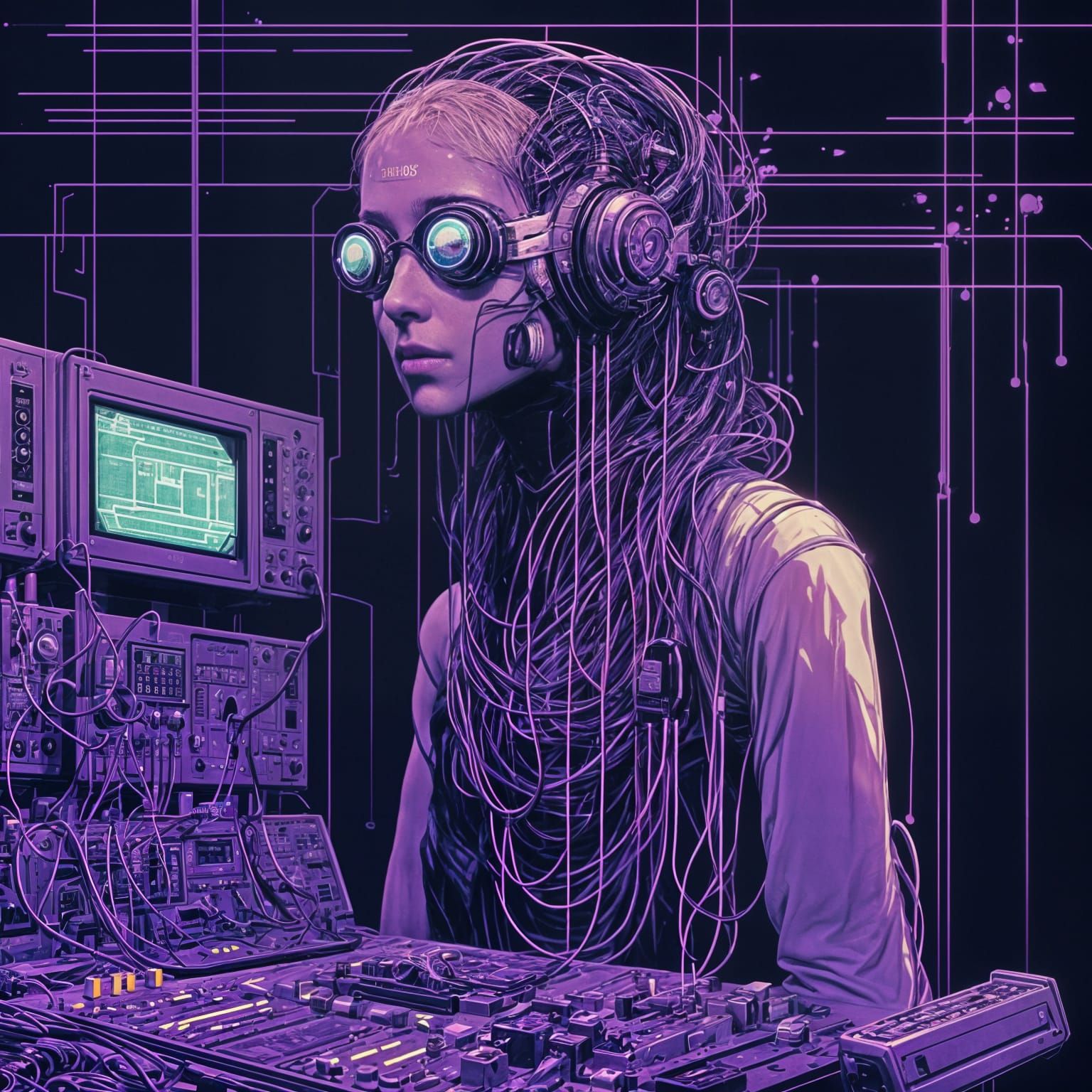 Cyber Siren in Quantum Glitch Art Style with Crystal Wires a...