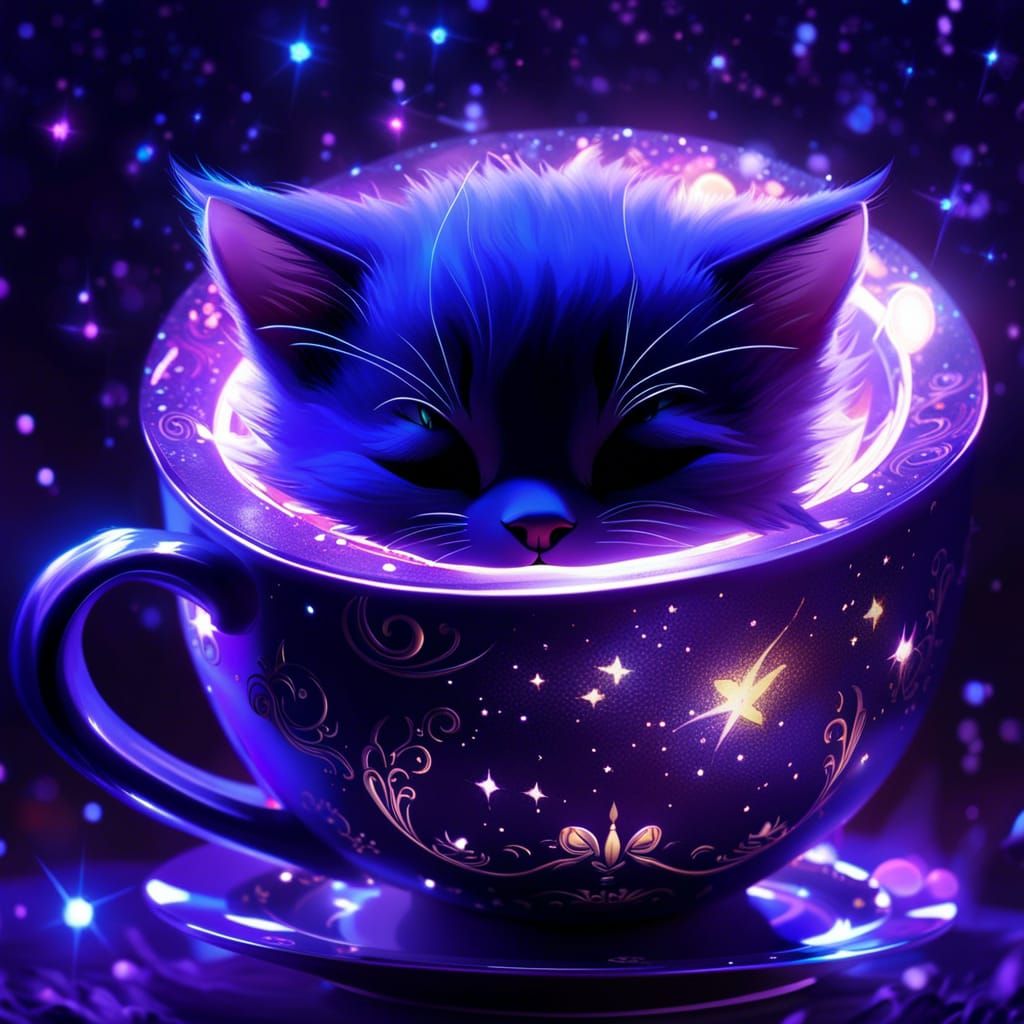 Chibi Kitten Constellation Sleeping in Teacup
