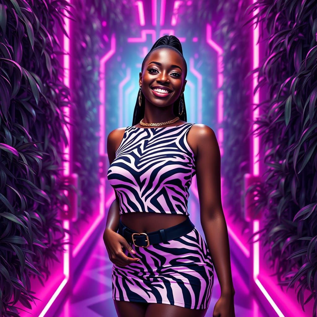 Woman in Labyrinth: Synthwave Neon Portrait