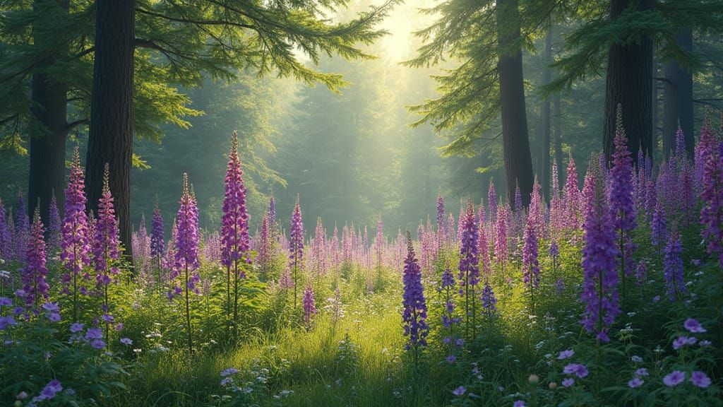 Vibrant Botanical Garden Scene in High Contrast