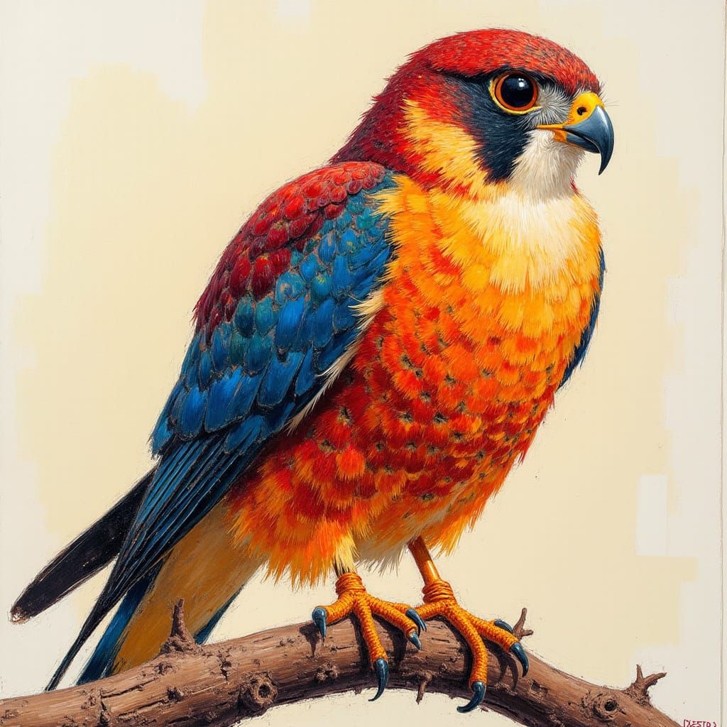 Colorful Rusty Falcon in Impressionist Pastel Sketch