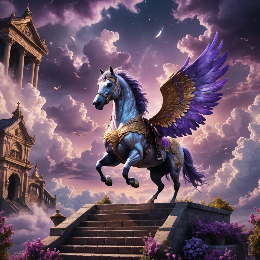 Pegasus Ascending to Heaven: Fantasy Art
