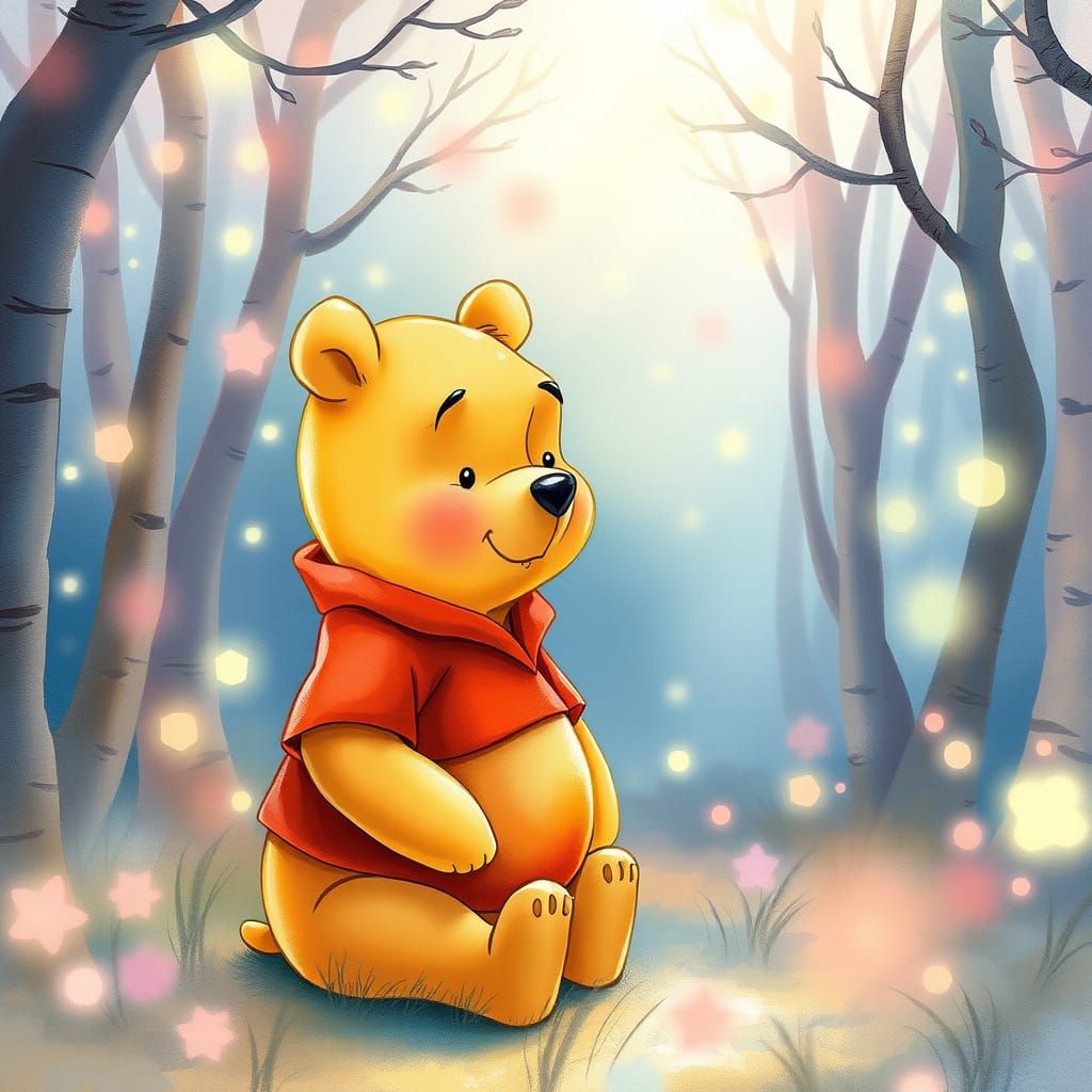 Winnie the Pooh in Aurora-lit Whimsical Forest