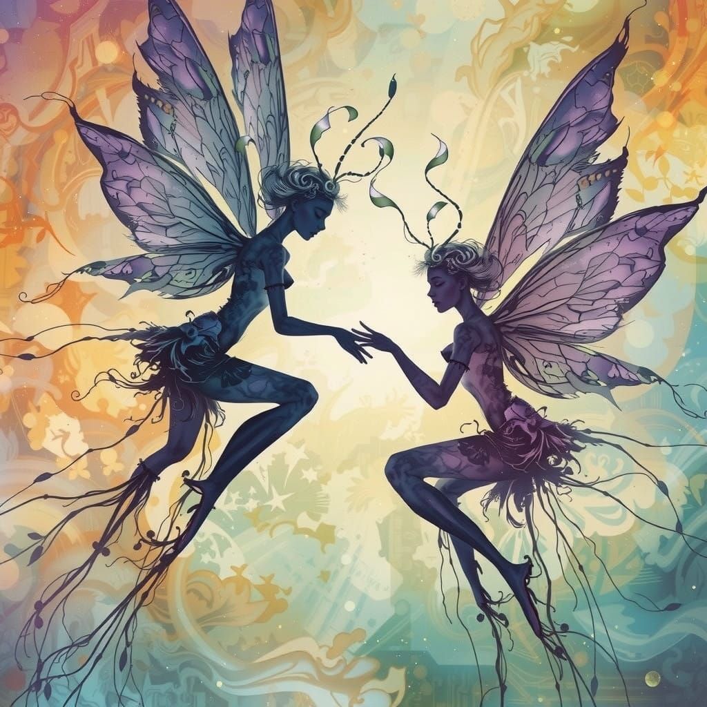 Epic Digital Painting of Whirling Fae in a Dramatic Atmosphe...