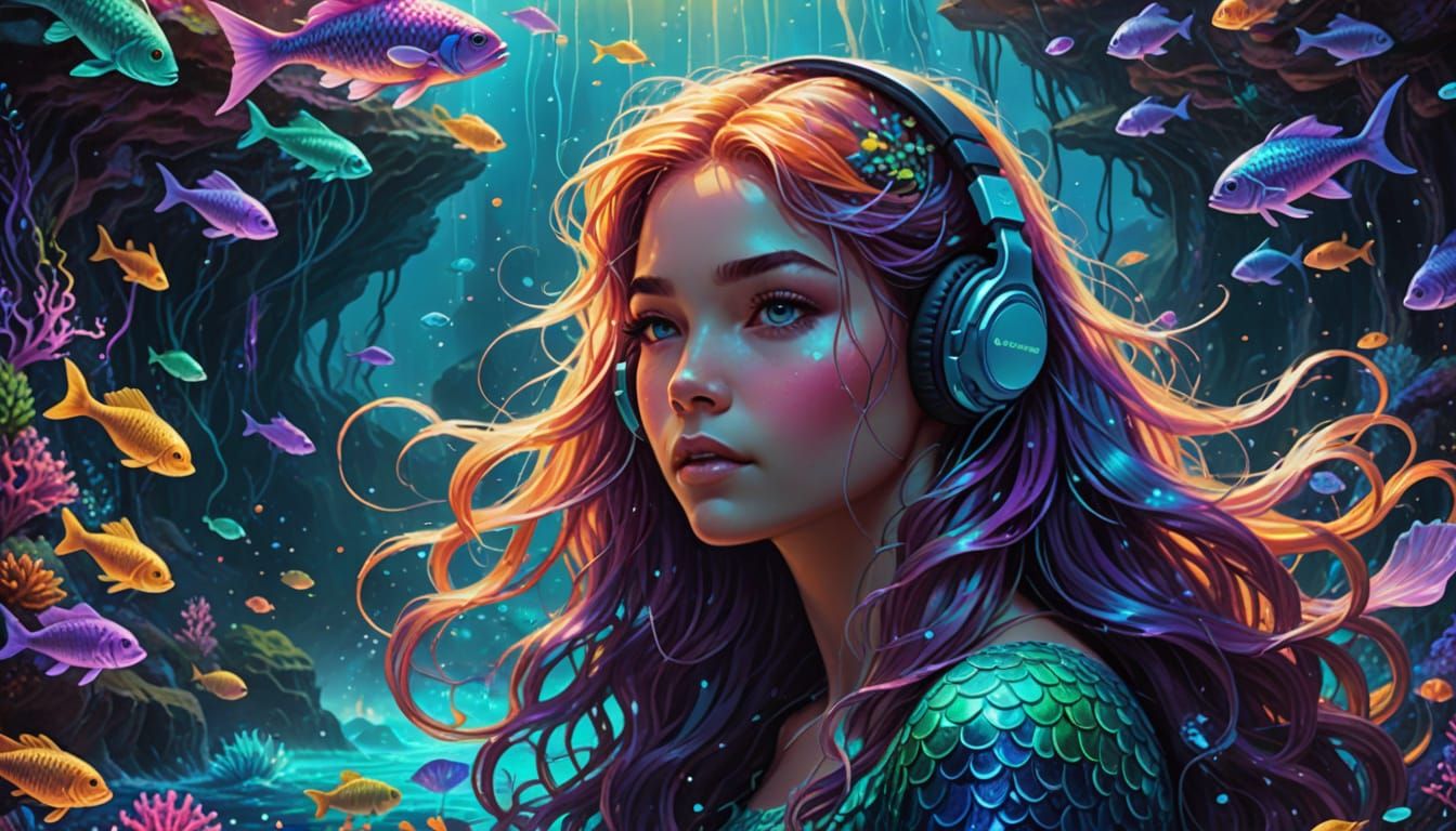 Dreamy Mermaid in Neon Paradise