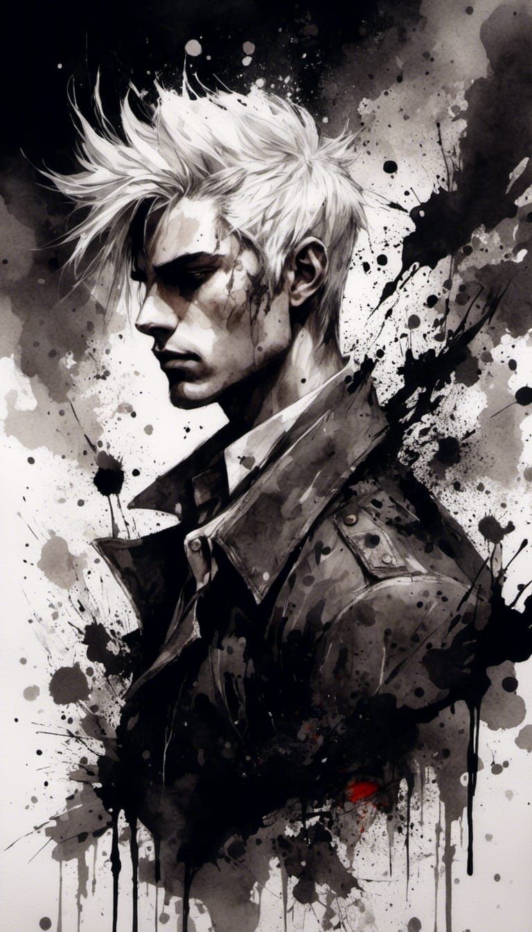 Dynamic Ink Splatter Art of Anime Character