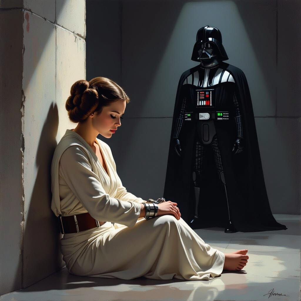 Leia Resigns in Prison Cell Guarded by Darth Vader