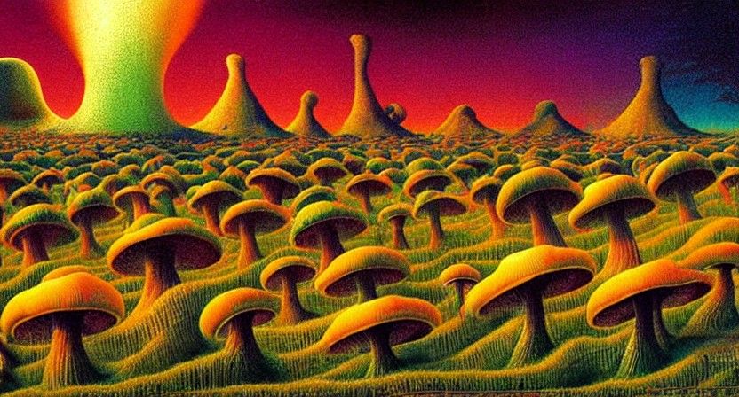 Surreal Cornpunk Dreamscape on a Mushroom Planet