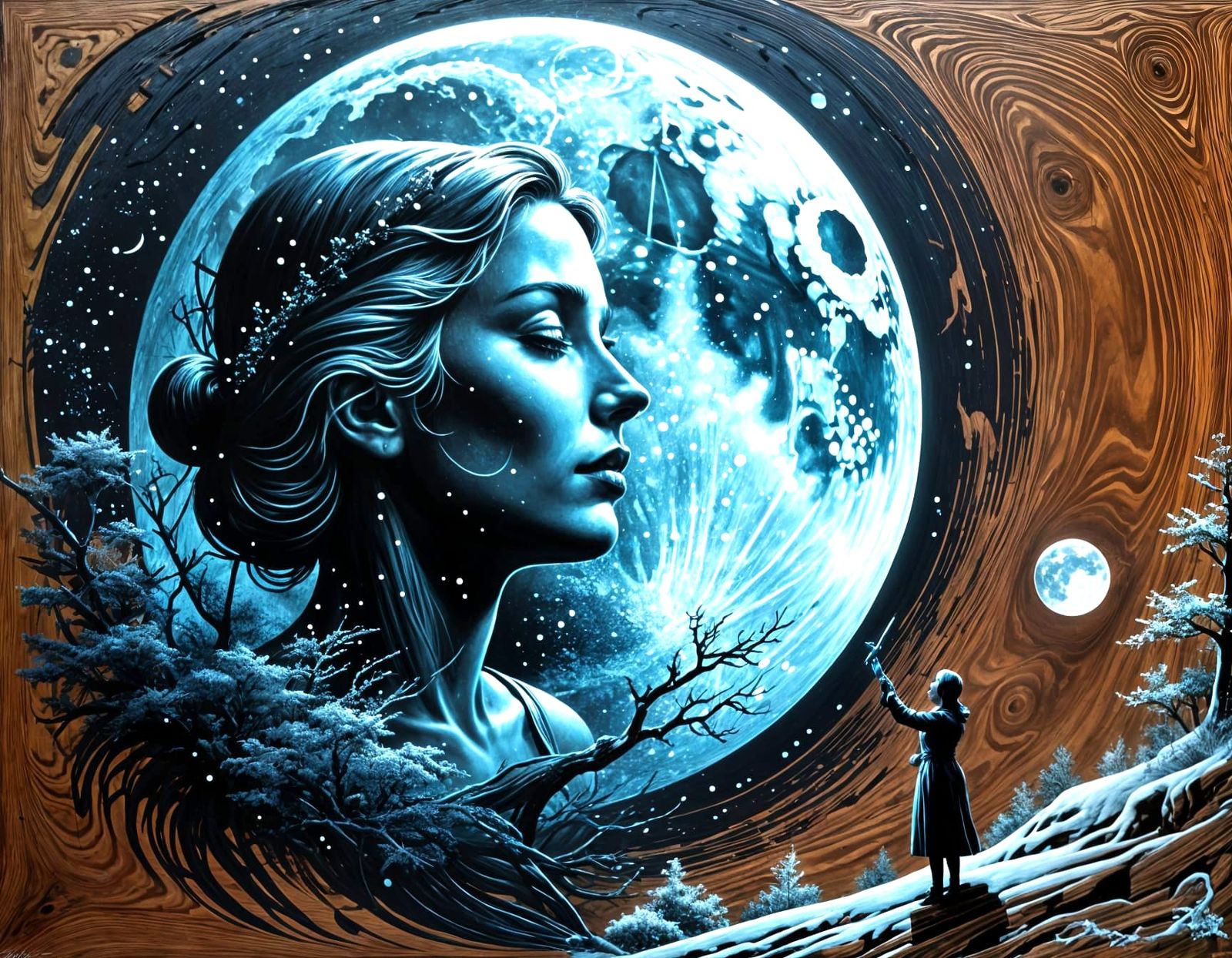 Kinetic Woodgrain Art Inspired by Snow Moon Echoes