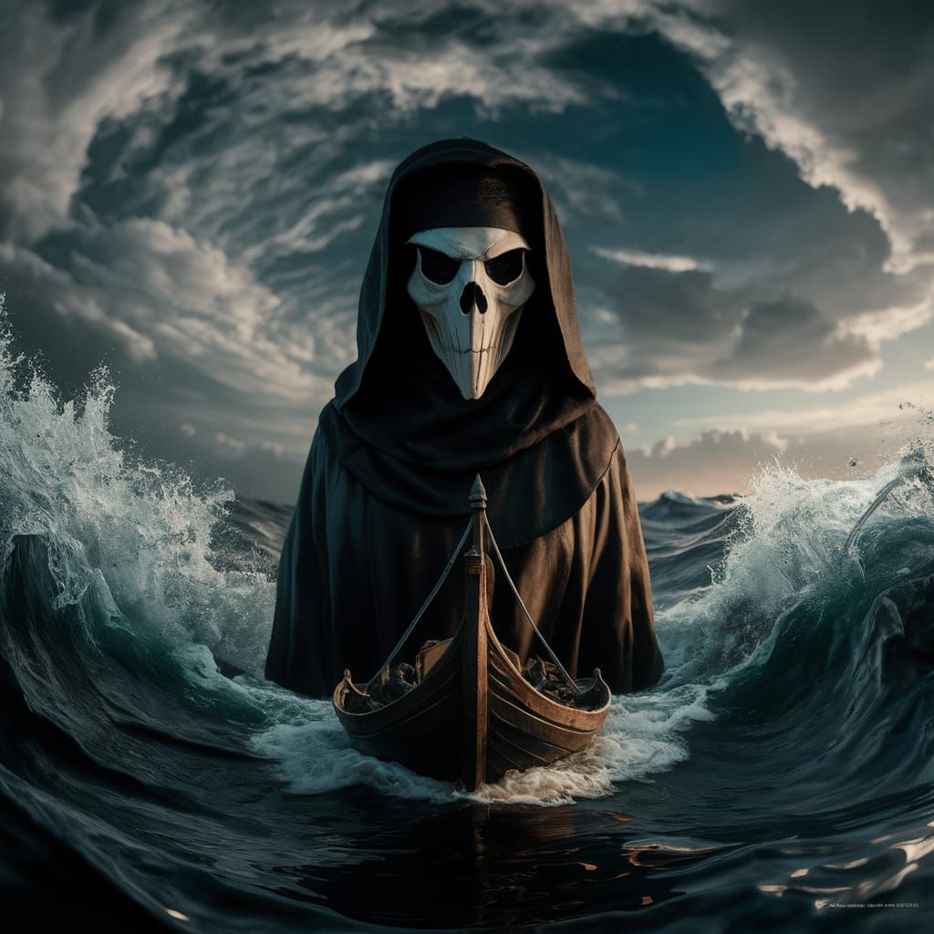 Plague Doctor on Stormy Sea: Dramatic Portrait