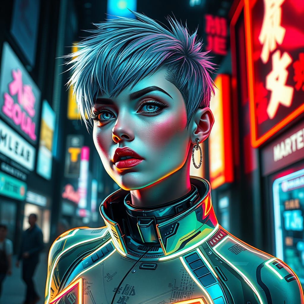 Futuristic Glitch Art Portrait in Cyberpunk Style