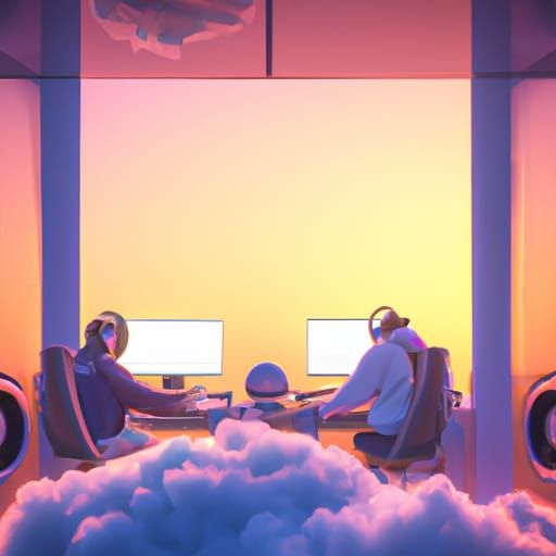 Cloud Recording Studio with Keyboardists in Ethereal Light