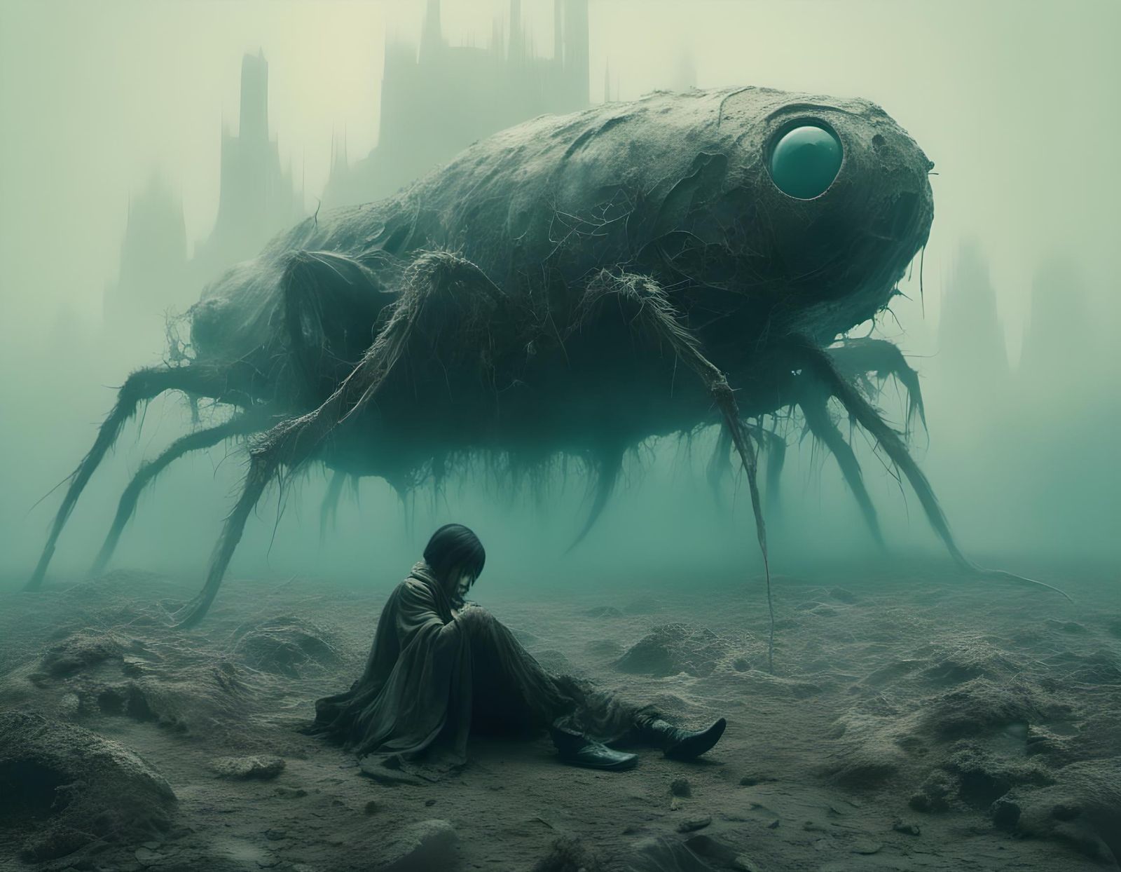 Giant Fly in Lunarpunk Ghostly Scene