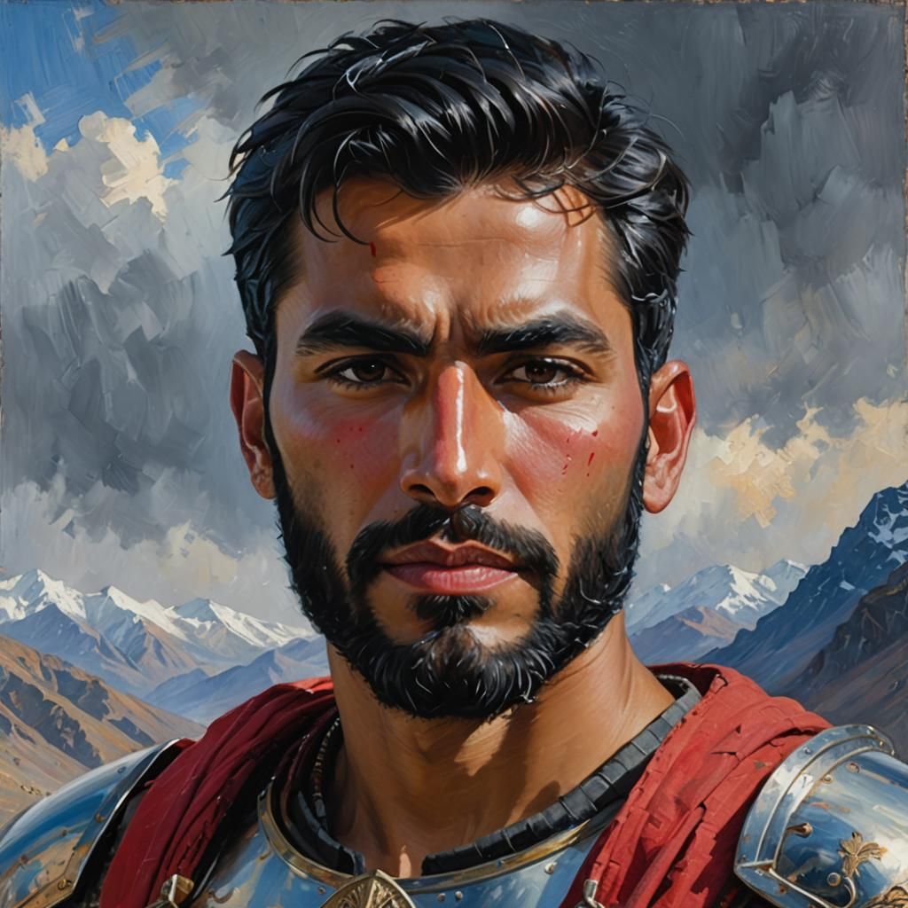 Arab Peruvian Man in Armor: Impressionist Oil Portrait