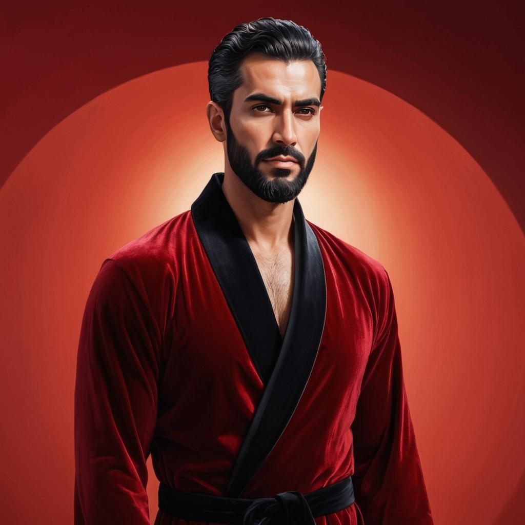 Contemplative Man in Red Velvet: Hyper-Realistic Digital Art
