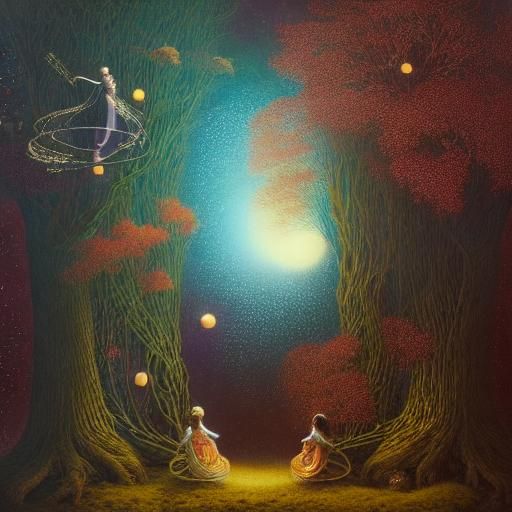 Surreal Fairytale Scene in Mixed Media Style