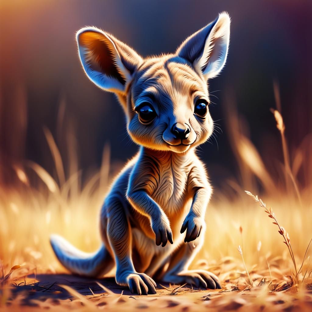 Cute Baby Kangaroo in Abstract Style