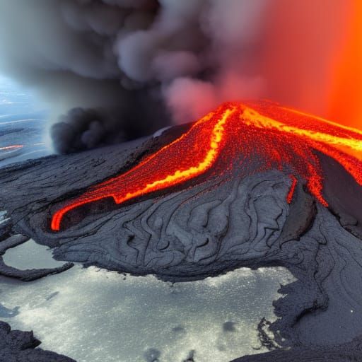 Volcanic Eruption Destroys City Under Stormy Sky