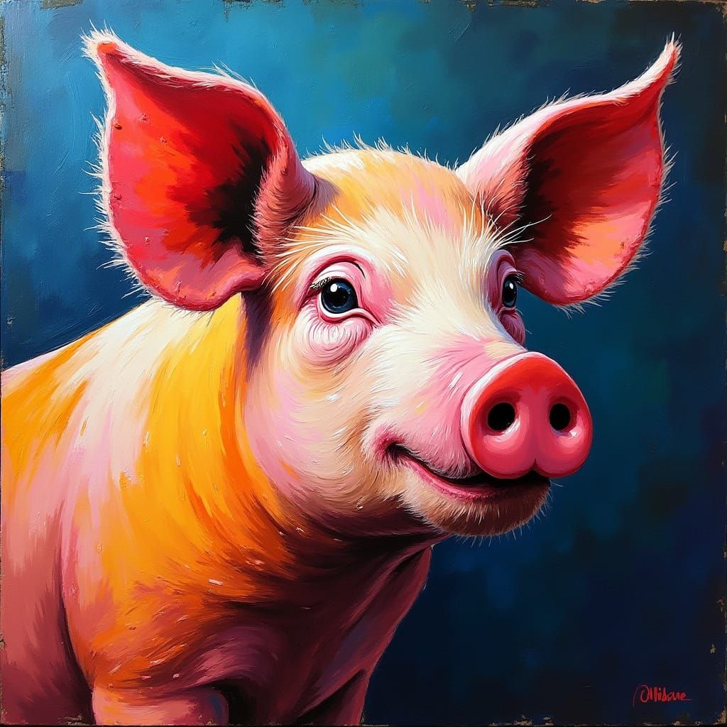 Vibrant Abstract Pig Painting with Bold Brushstrokes