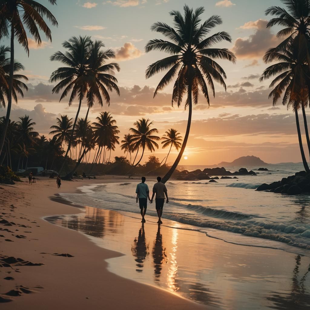 Tropical Island Sunset in Cinematic Realism