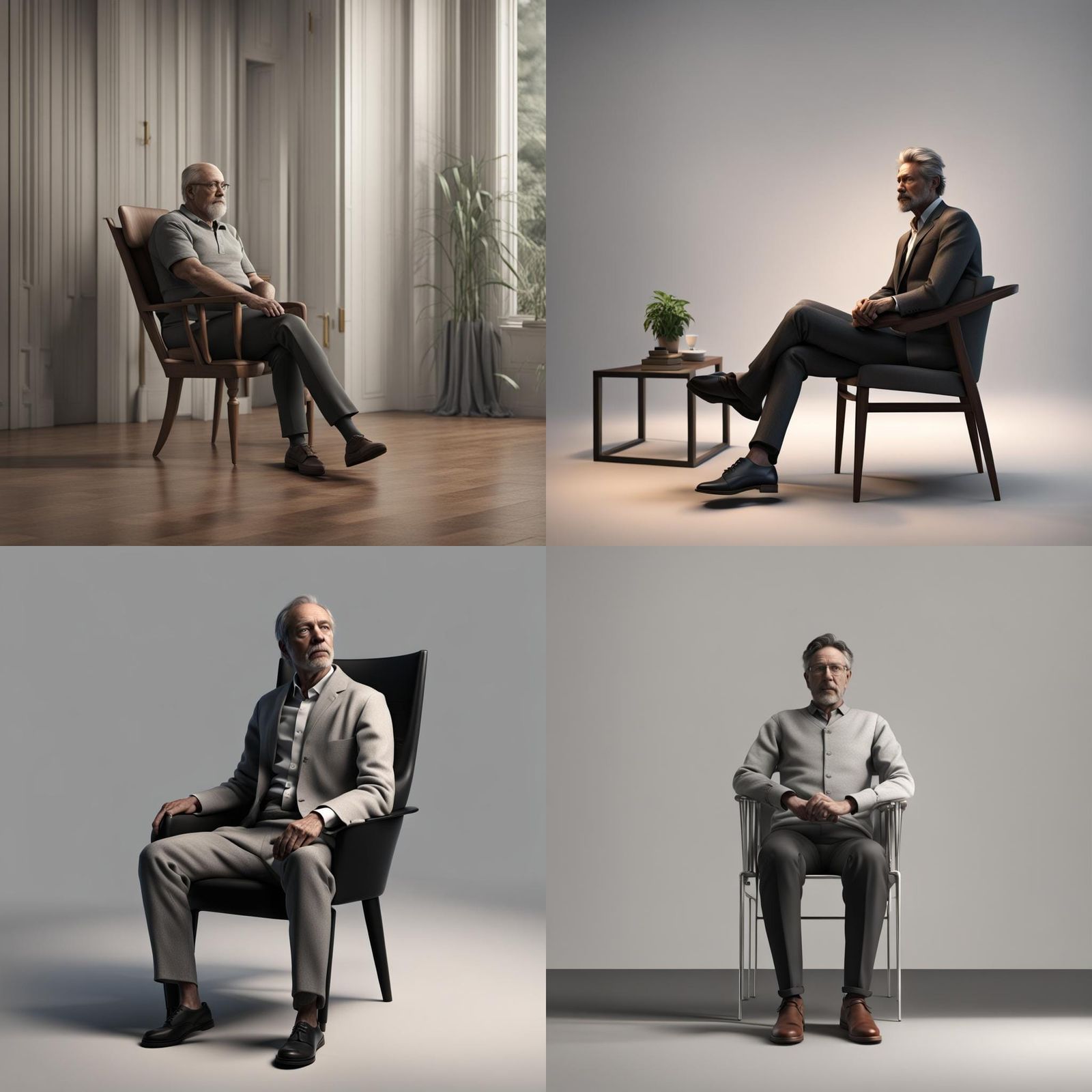 Man Sitting in Chair with Photorealistic Rendering