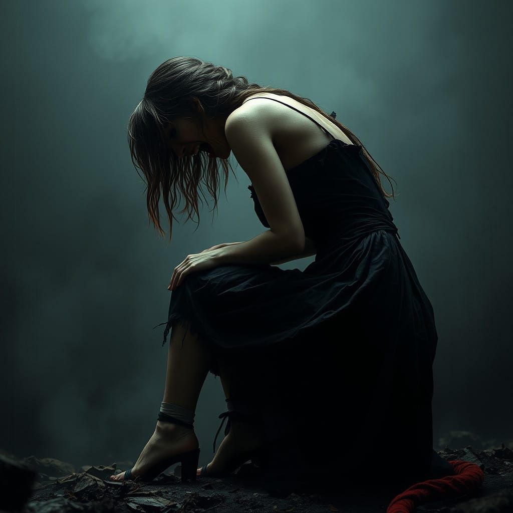 Woman in Dark Mystical Atmosphere