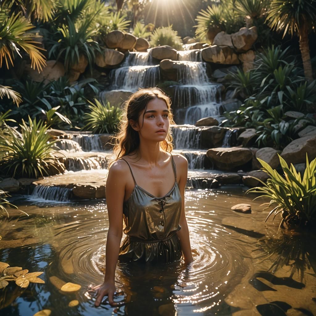 Oasis Dreamscape at Sunset: Cinematic Film Still