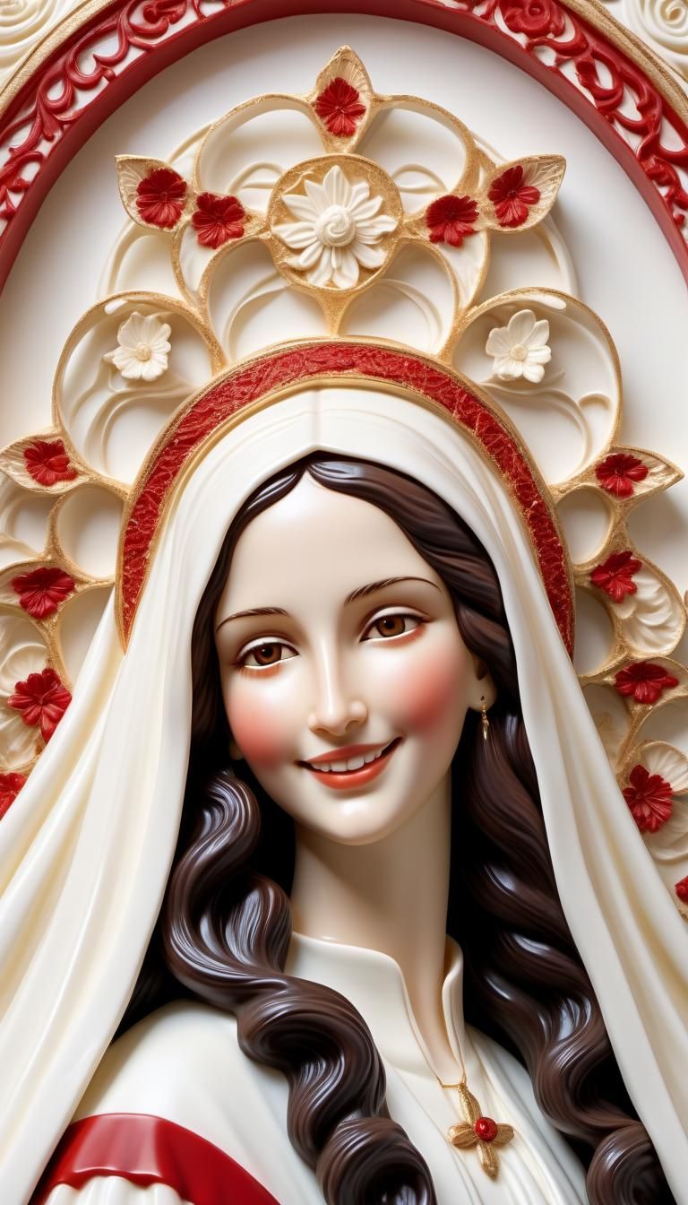Smiling Virgin Mary White Chocolate Sculpture