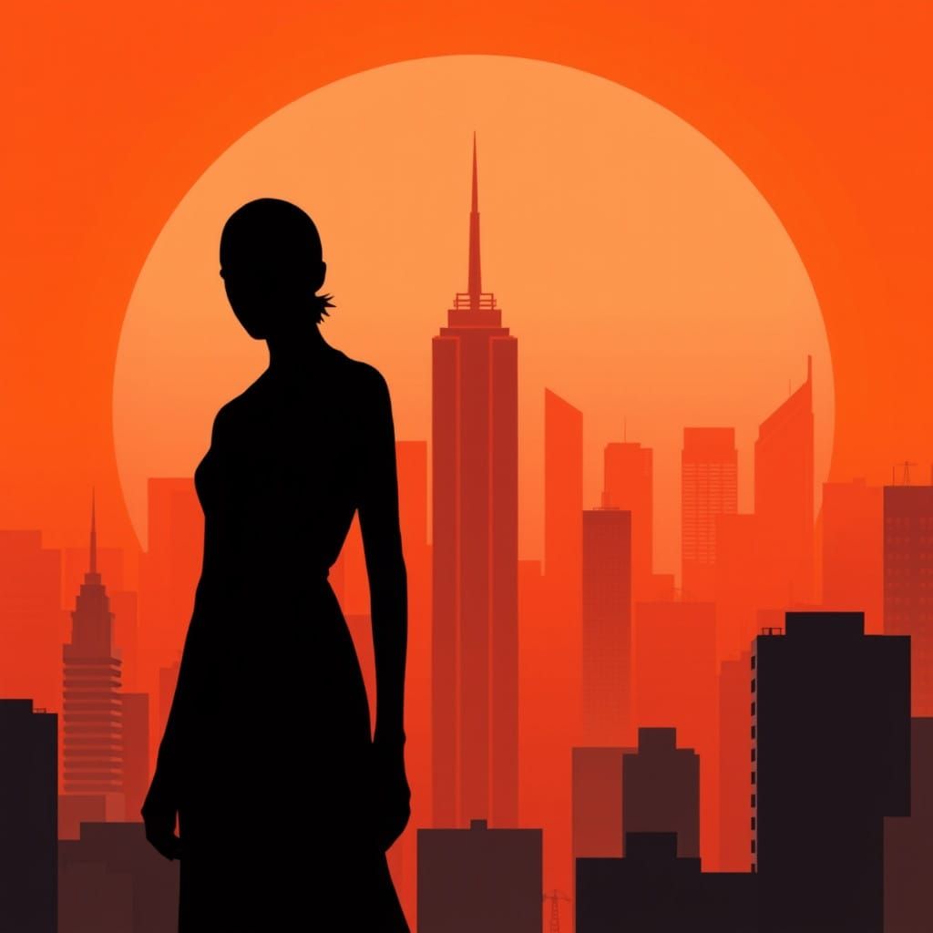 Dark City Silhouette in Vibrant Orange Hues