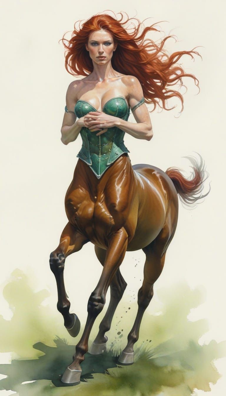 Mythical Centaur in Vibrant Watercolor and Acrylic