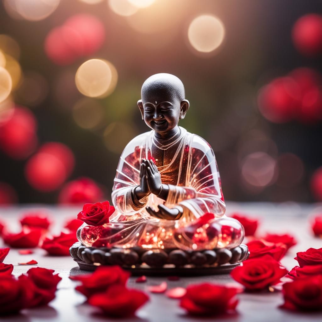 Crystal Monk Statue with Rose Petals