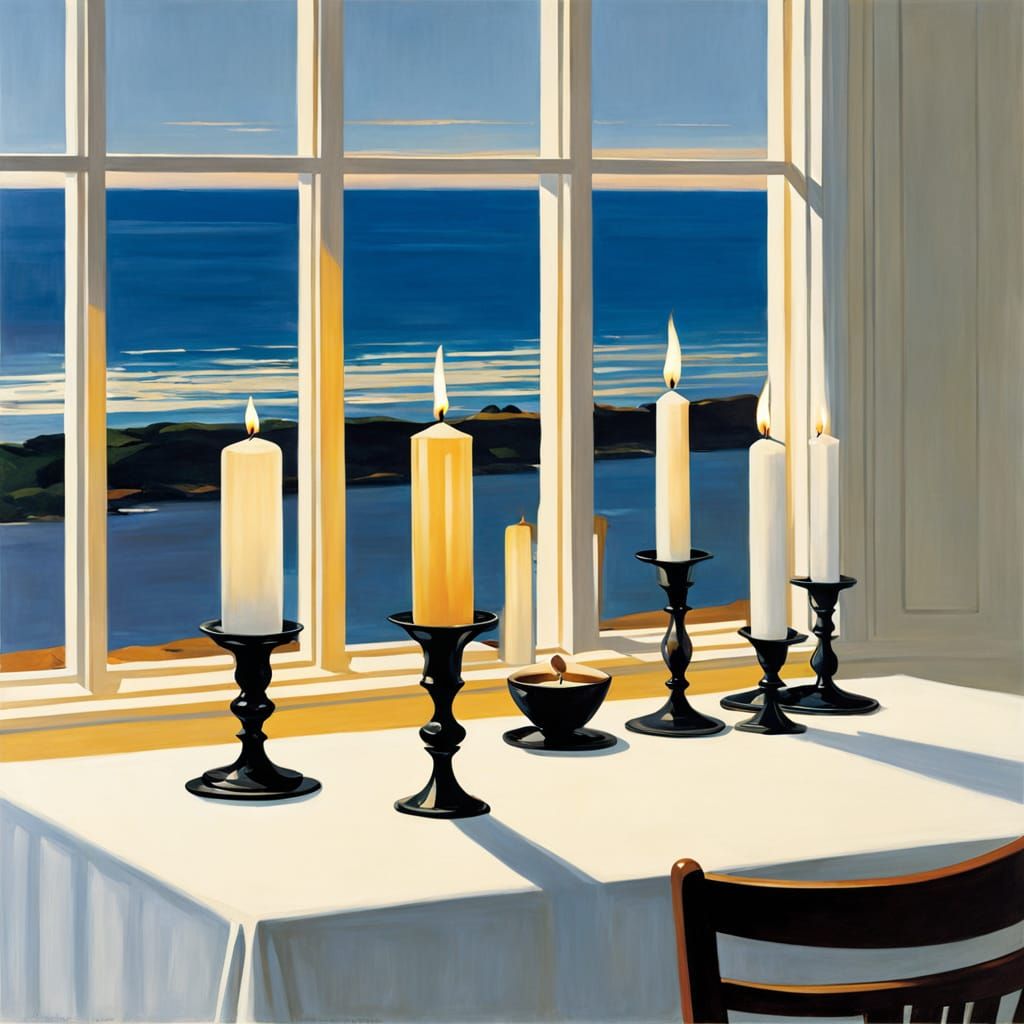 Edward Hopper-Inspired Poster of Candles and Ocean View