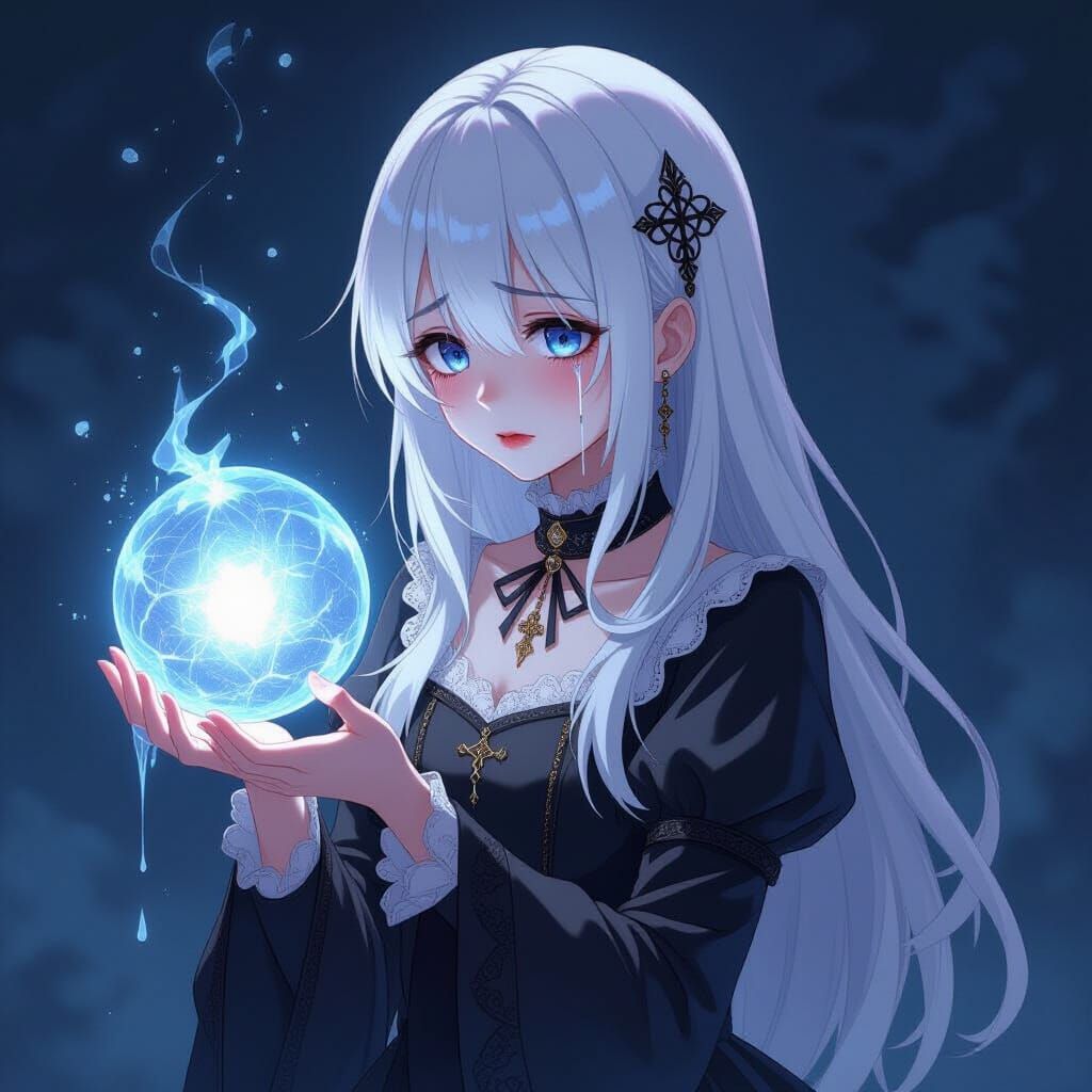 Anime Girl with Orb in Victorian Goth Style